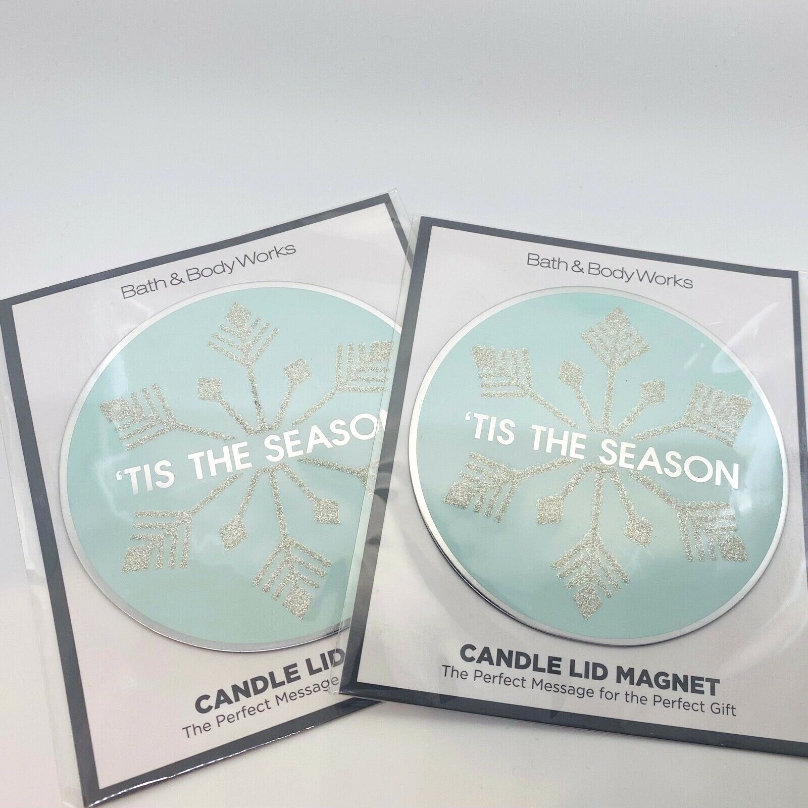 2 Bath & Body Works 'TIS THE SEASON Teal Snowflake 3 Wick Candle Topper