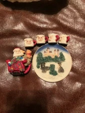 VTG MINIATURE SANTA CLAUS MINIATURE RESIN 6 PIECE TEA SET C & F ENTERPRISES 