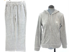 Bossini Tracksuit Grey Velour Plush Hoodie Track Bottom Soft Front Zip Crown S
