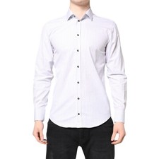 DOLCE & GABBANA Shirt White Striped Cotton MARTINI Men Dress 38/US15/XS 500usd