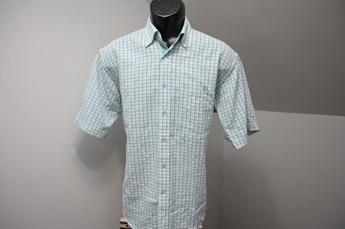 Bugatchi Uomo Plaid Dress Shirt Modal Polyester Blend Short Sleeve Mens Medium - Picture 2 of 9