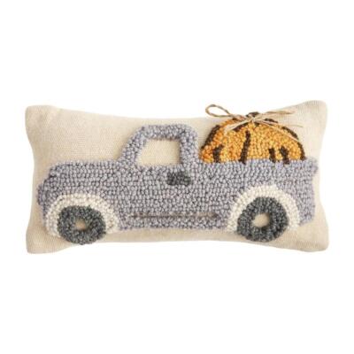 Mud Pie Home Pickup Truck with Pumpkin Mini Wool Tuft Pillow 6'' x 12''