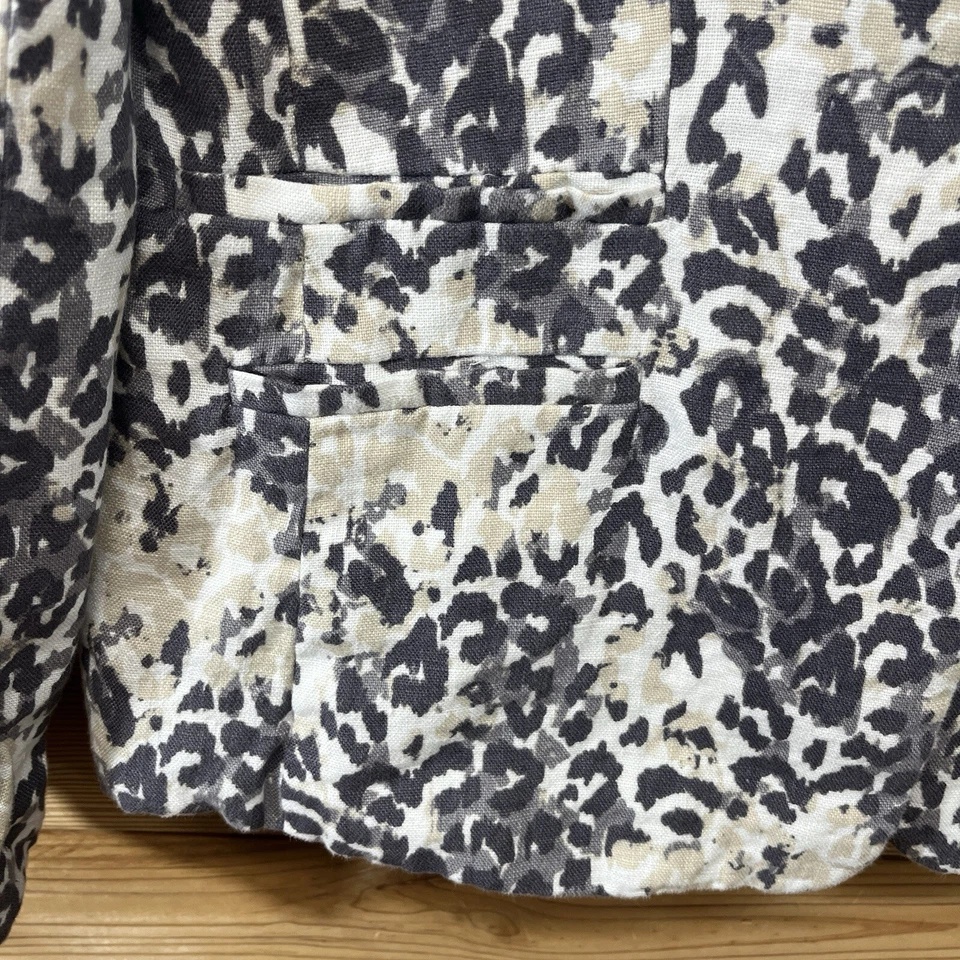 Joie Blazer Jacket 12 100% Linen Gray Beige Animal Print Lined 1 Button B165 - Image 4 of 4