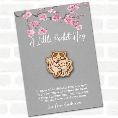 Zwei Katzen kuscheln grau rosa Blüten personalisiert Geschenk Taschenumarmung