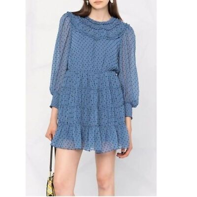 SANDROGwen Polka-Dot Ruffled Dress Womens Size 40 US (Large) 