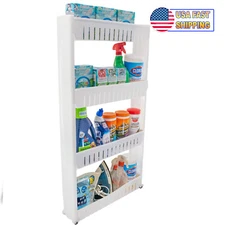 Slim Storage Cart Rolling Mobile Shelving Unit  Slide Out Narrow Utility Cart