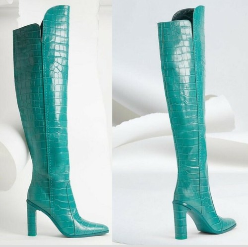 Para mujeres alto del muslo sobre la rodilla Botas bloque de impresión de  cocodrilo punta redonda Botas Altas | eBay