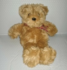 Vtg Kids Gift TEDDY BEAR Light Brown Shaggy 12in Plush Red Blue Green Yellow Bow