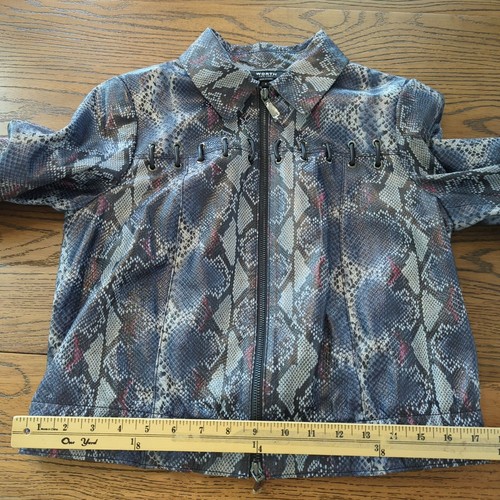 VALE LA PENA Chaqueta Blazer Nueva York Manga Larga Estampado Serpiente Cremallera Completa Cuero Talla 8 - Imagen 14 de 17