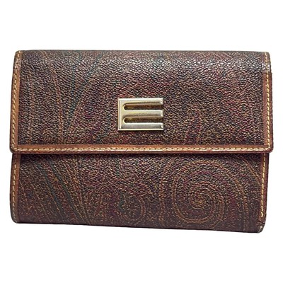 ETRO - Dark Brown Brown Multi PVC Leather Trifold Wallet