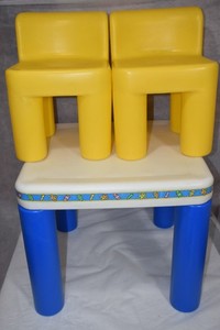 Vintage Little Tikes Tykes 2 Chunky Chairs Kid Child Size Table Set Blue GUC