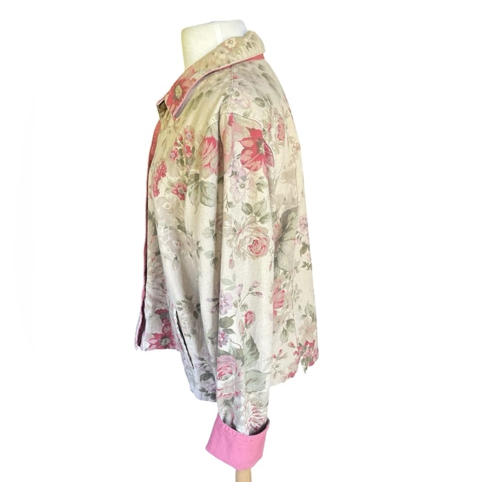 Chaqueta Coldwater Creek Floral para Mujer Grande Rosa Borde Algodón Cottagecore Foto 3 de 4