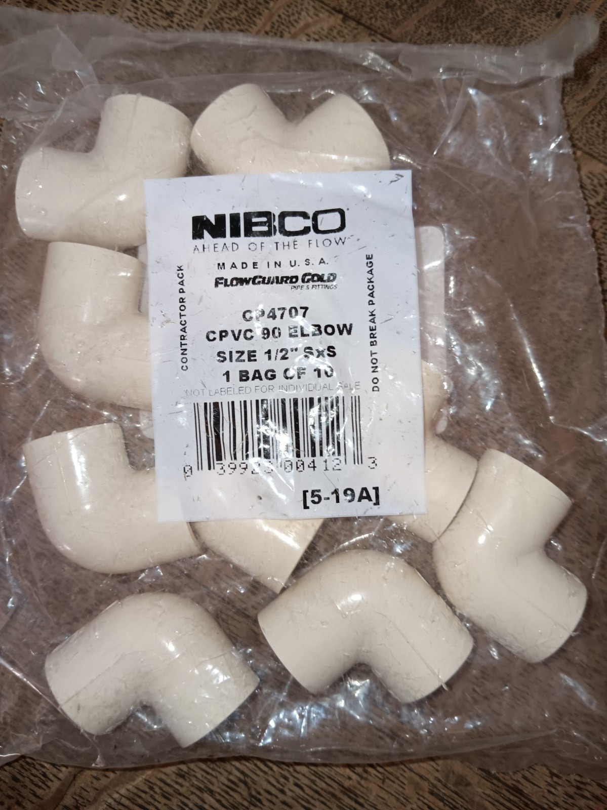 (10-Pk) Nibco Pipe Fitting CPVC Off White 90 Degree Elbow 1/2" CP4707