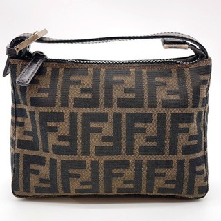 Auth Fendi Zucca Canvas Leather Brown Vanity Pouch NS070015