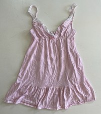 VTG Y2K Victoria's Secret Pink Stripe Cami Nightie Slip Dress Babydoll Medium