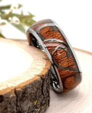 Unisex Durable Scratch-Resistant Ring 8mm Silver Inlay Wood Grain Tungsten Band