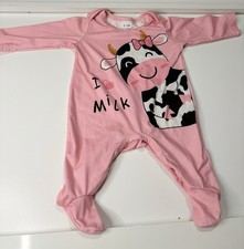 Baby Girl Sleepsuit 0-1 Month Pink Cow Babygrow I Love Milk Cute