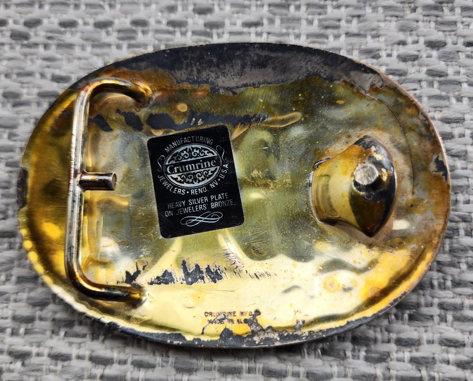 Crumrine Belt Buckle Mens One Size Gold Silver B Monogram Western Floral USA - Image 4 of 4