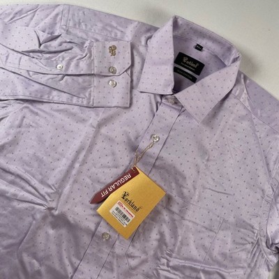 Yorkland Lavender Purple Giza Cotton Regular Fit Diamond Dress Shirt Med NWT