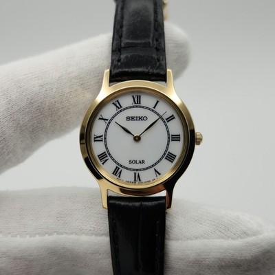 Seiko Ladies Gold Tone w/ White Dial Solar Quartz Watch V115-0BS0