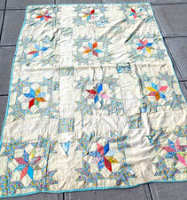 Vintage Distressed Old Farmhouse Machine Stitched Star/Pinwheel Cotton Quilt