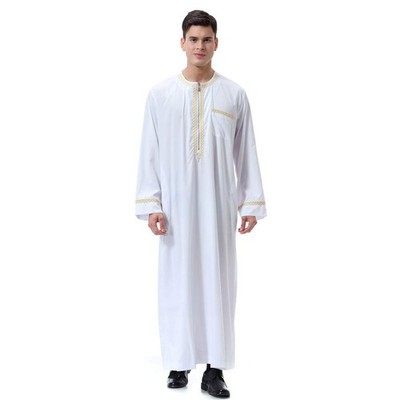 Mens Muslim Clothes Durable Kaftan Robe Dubai Long Gown Ethnic 1pc Soft Robe