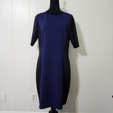 Tahari Sheath Dress Blue Black Colorblock Career Stretch Size 6 Midi