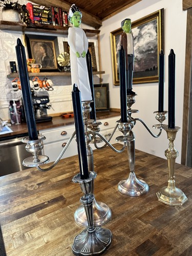 Set Lot Frankenstein Bride Twisted Arm 3 Light Candelabra Candlesticks Pair Xtra - Picture 5 of 9