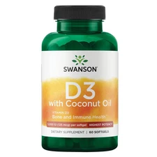 Swanson Vitamin D-3 with Coconut Oil - Highest Potency 5,000 Iu 60 Softgels