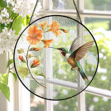 Hummingbird Glass Suncatcher Bird Flower Window Decor Gift Home