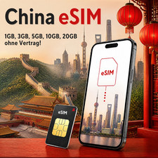 eSIM China Prepaid Travel SIM 1-20GB 4G/5G LTE Reise Daten QR Sofort Versand