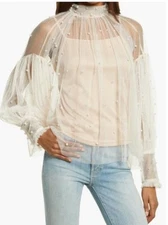 Amy Lynn Top Eloise Pearl Beaded Tulle Mesh Beige Sz M NEW NWT N104