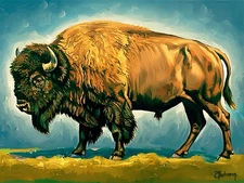 Original Western Art - American Bison, Buffalo, Hand Painted 24x18  Inch Signed