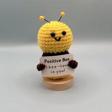 Positive Bee Crochet Amigurumi Doll "I Bee-lieve in You" Handmade Desk Decor