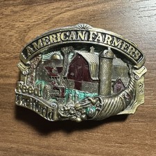Solid Brass American Farmers Feed The World 1984 Vintage Belt Buckle Made In USA