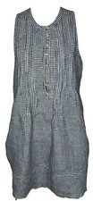 Quince 100% Linen Gingham Button Front Shift Dress Black White XS Pockets