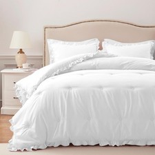 Queen Comforter Set White - Ruffle Comforter for Queen Size Bed, Fluffy Queen...
