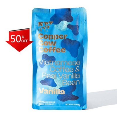 COPPER COW COFFEE Real Vanilla Bean Vietnamese Ground Coffee - 12oz