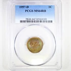 New Listing1957-D 1C PCGS MS64RB Toned - Lincoln Cent (Wheat Reverse)