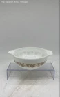 Pyrex White With Brown Autumn Leaves Round Shape Handled Glass Mixing Bowl