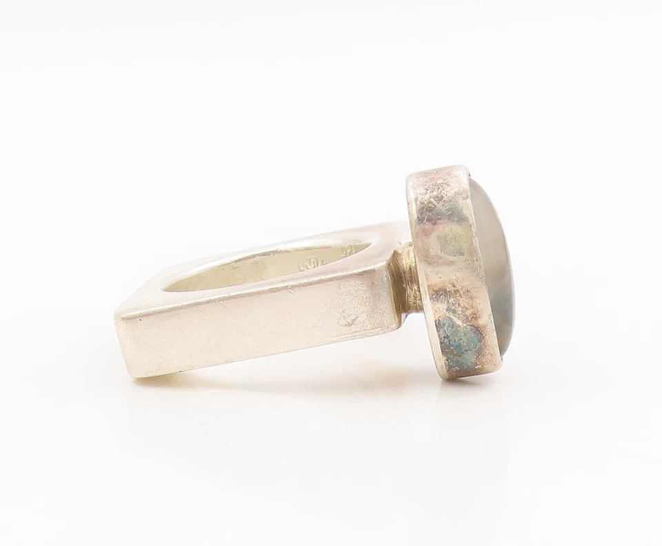 925 Sterling Silver Vintage Ring ISRAEL Oval Agate Geometric Band  Sz 6  RG34312 - Image 4 of 4