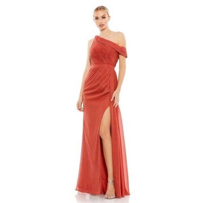 Mac Duggal Gown Dress Asymmetrical One Shoulder Cap Sleeve Ruched Red 2 NWT