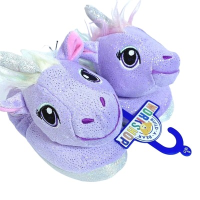 Purple Unicorn Big Eyes Character Slippers Plush Build A Bear Small 10/ 11 NEW