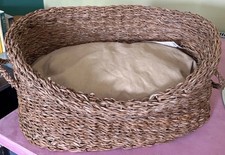 Vintage Wicker Cat/Dog Bed with New Zara Pet Cream Cushion Cover and Cushion