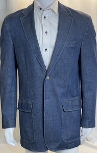 Paul Frederick Men's Blue/ Denim Sports Coat/Blazer Size 40Long Cotton Blend