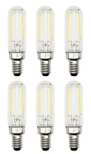 6 Pack of T6 LED Tubular Bulbs, 2W 120V, E12 Candelabra Base, Clear Glass filamt