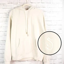 Spiritual Gangster Cream White Monogram Embroidered Pullover Hoodie Shirt Large