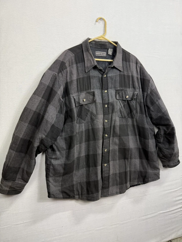 Camisa David Taylor Para Hombre XL Gris Cuadros 100% Algodón Manga Larga Clásica Abotonada Foto 2 de 4