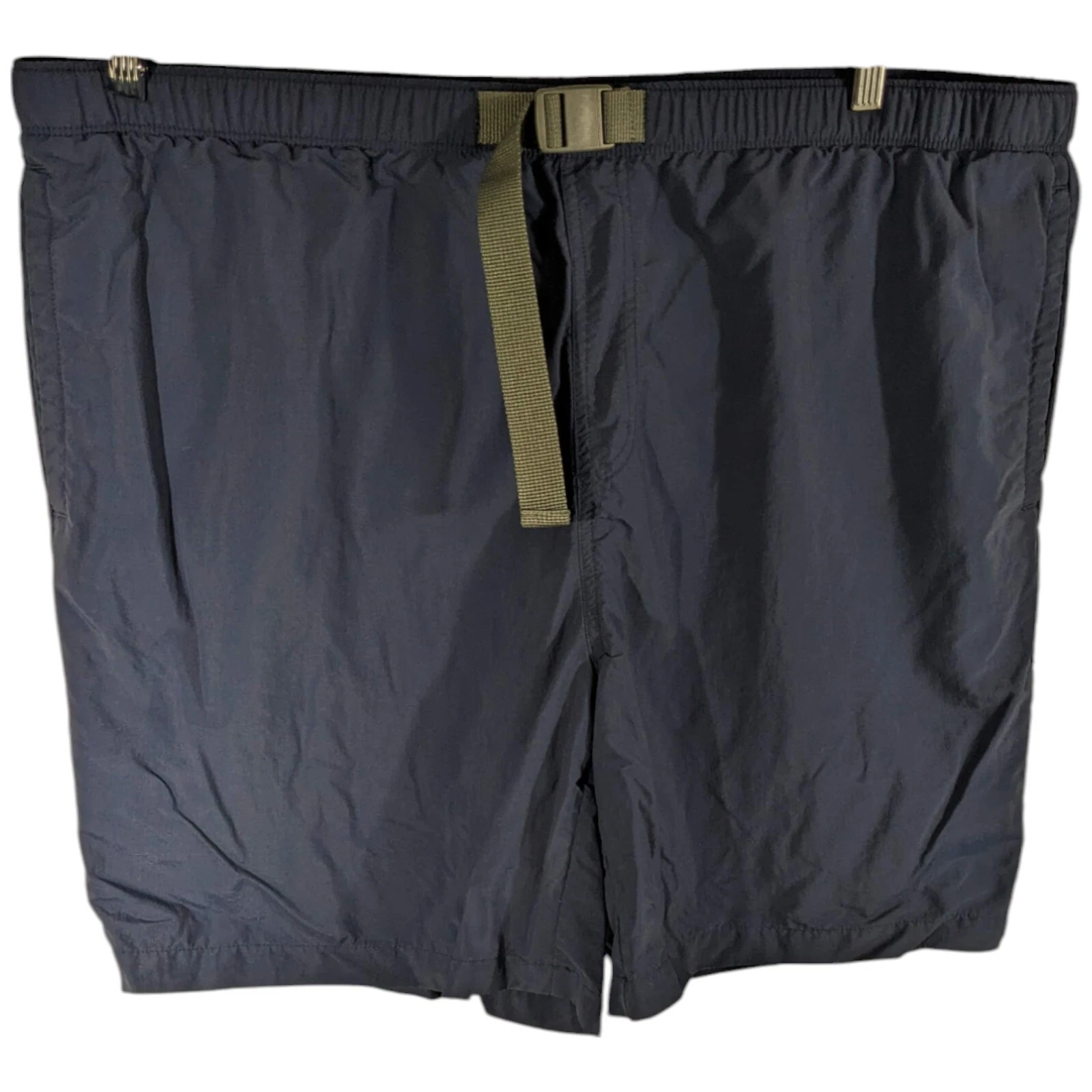 Columbia Nylon Belted Shorts Mens 2XL XXL Navy Blue Lined 8" Inseam Outdoor 45x8