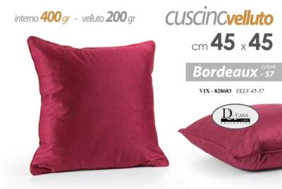 CUSCINO DIVANO CASA IN VELLUTO BORDEAUX IMBOTTITO QUADRATO 45*45
